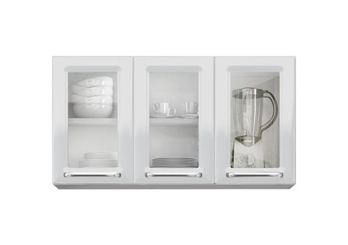 Armário Aéreo de Cozinha Branco 3 Portas com Vidro Luce