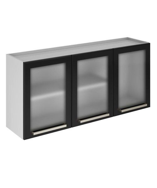 Armário Aéreo Itatiaia em Aço Dandara Preto 3 Portas com Vidro