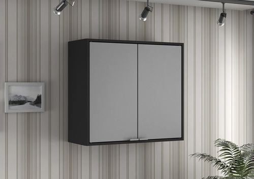 Armário Aéreo Multiúso Preto com Cinza 2 Portas Smart