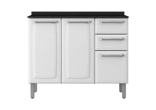 Balcão de Cozinha Itatiaia em Aço. 3 Portas e 2 Gavetas Branco Luce