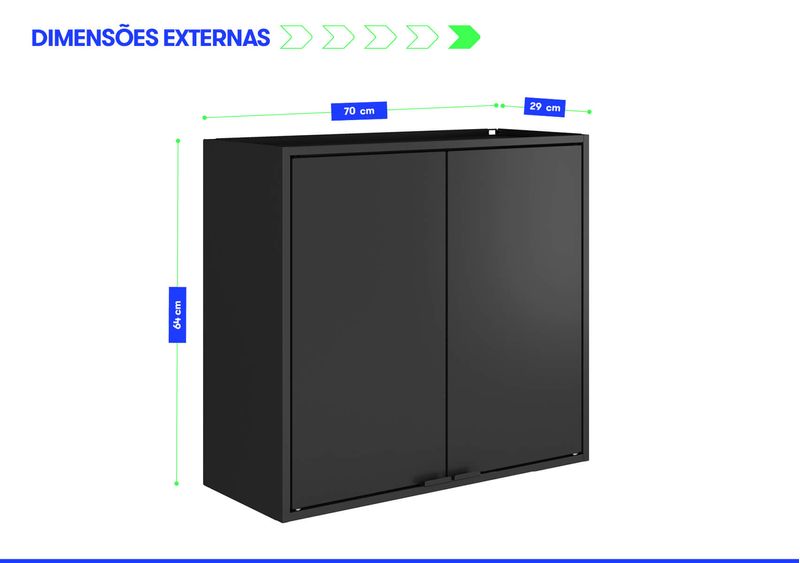 Armário de Cozinha Aéreo Multiúso Itatiaia Smart - 2 Portas - Preto Matte