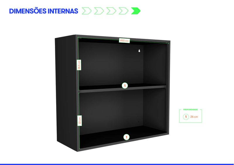 Armário de Cozinha Aéreo Preto Multiúso Itatiaia Smart - 2 Portas