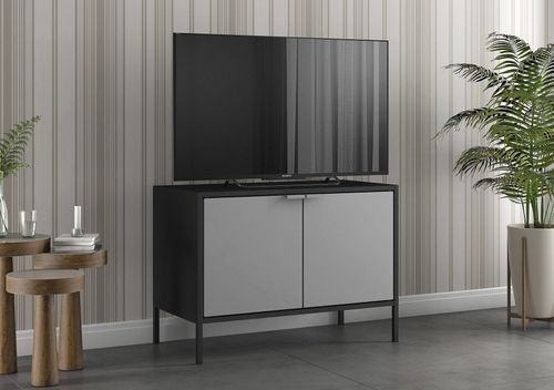 Balcão Multiúso Baixo Itatiaia com 2 Portas em Aço Preto c/ Cinza Matte Smart