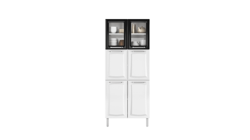 Paneleiro Itatiaia Duplo c/ Vidro em Aço Branco c/ Preto 6 Portas Tarsila 80cm