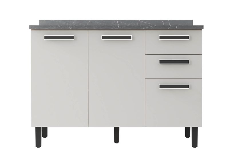 Balcão de Cozinha Itatiaia em Madeira com 3 Portas e 2 Gavetas Off White New Jazz