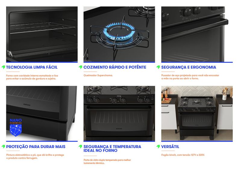 Fogão Itatiaia Essencial Mesa de Vidro - 5 Bocas - Preto.jpg