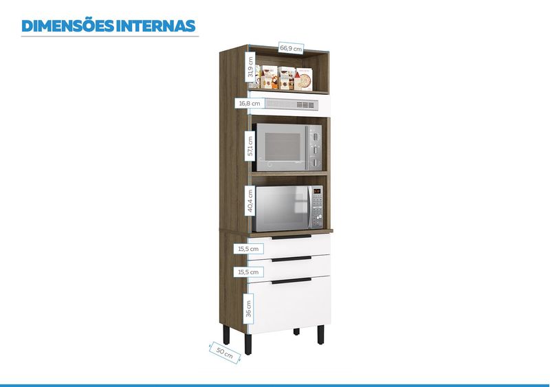 Paneleiro p/ Forno Cozinhas Itatiaia Itamaxi - 1 Porta Horizontal e 3 Gavetas - Branco
