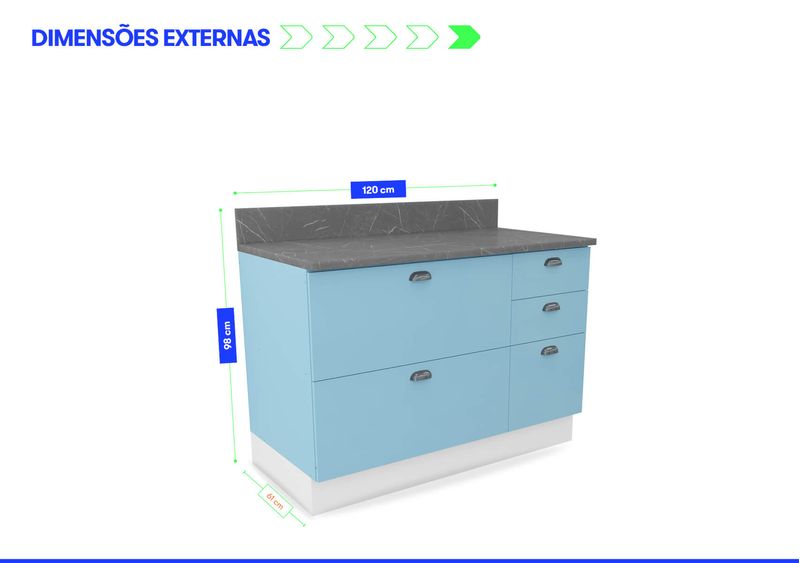 Balcão Cozinhas Itatiaia Retrô i1 - 1 Porta e 4 Gavetas - Azul Claro