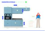 Cozinha Completa Azul Claro em Madeira MDF 4 Peças Master Retrô i1 com Paneleiro