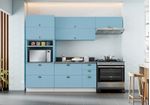 Cozinha Completa Azul Claro em Madeira MDF 4 Peças Master Retrô i1 com Paneleiro