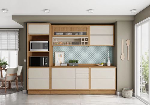 Cozinha Completa Off White em Madeira MDF 5 Peças Lisboa