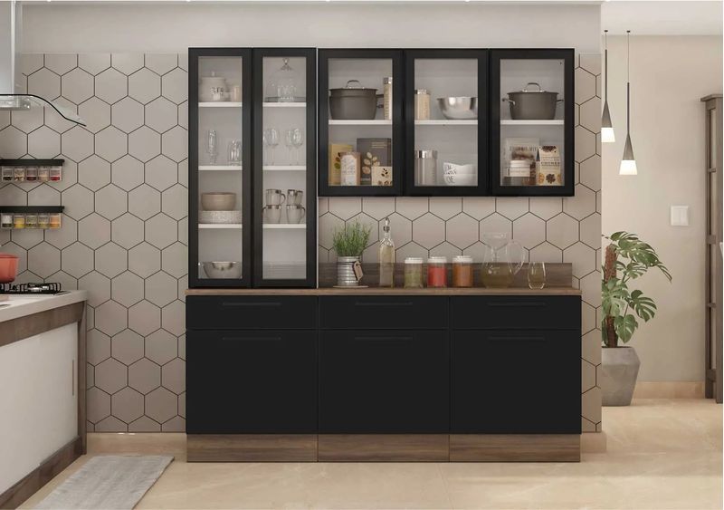 Cozinha Completa Preta em Aço 4 peças Exclusive com Vidro