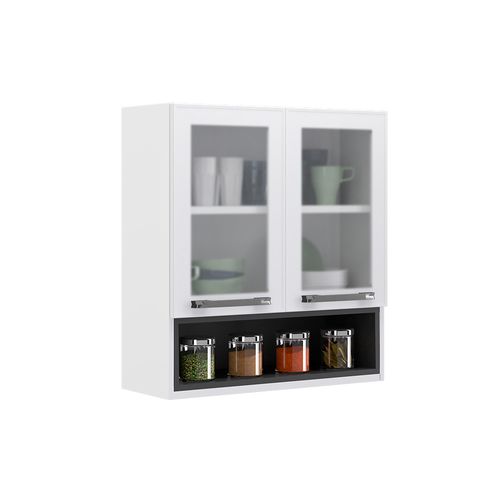 Armário Aéreo de Cozinha Branco 2 Portas com Vidro Florença