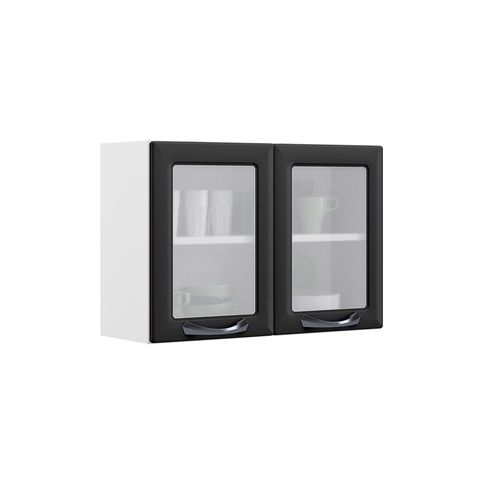 Armário Aéreo de Cozinha Grafite 2 Portas com Vidro New Premium