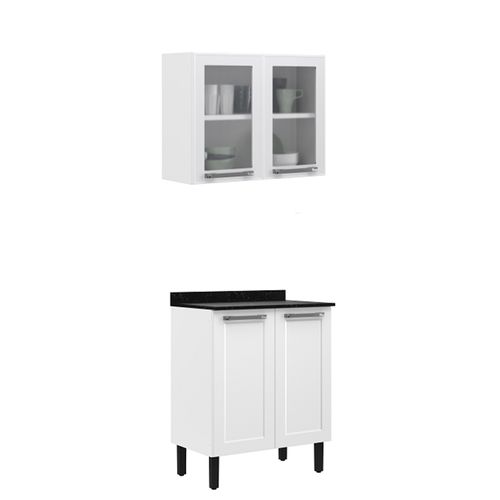 Kit Cozinha Itatiaia em Aço Branco 4 Portas 2 Vidros Florença