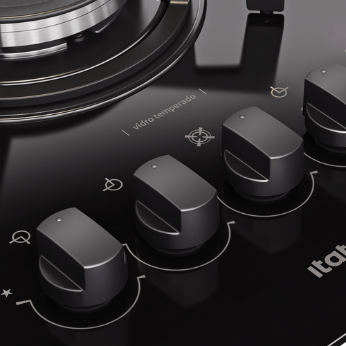 Kit com 5 Manípulos Cooktop Vitrum Preto