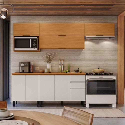 Cozinha Completa Itatiaia Cinamomo e Off White em Madeira 270cm Namur com Espaço para Forno ou Micro-ondas