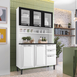 Kit-de-Cozinha-Compacta-Branco-e-Preto-120-em-Aco-6-Portas-3-Vidros-2-Gavetas-Pratika