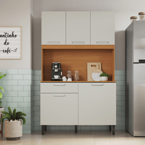 Cozinha Compacta Itatiaia Madri 120cm em Madeira Cinamomo/Off White