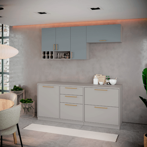Cozinha Completa Itatiaia Essence 200cm Madeira Fendi/Gris