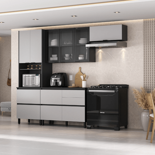 Cozinha Completa Itatiaia Lumina 270cm em Madeira MDF Grafite/Fendi