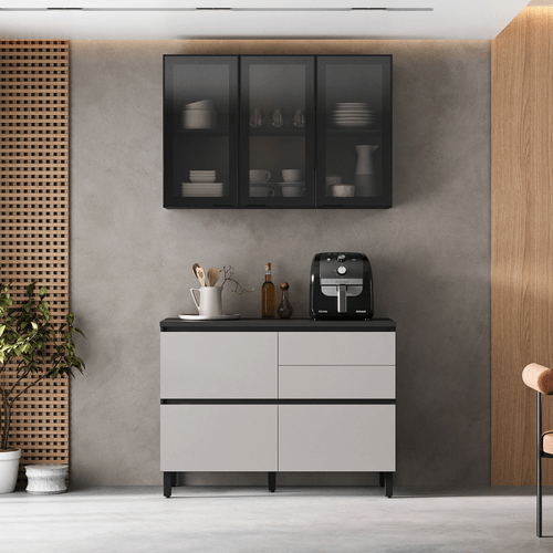 Cozinha Compacta Itatiaia Lumina 120cm em Madeira MDF Grafite/Fendi
