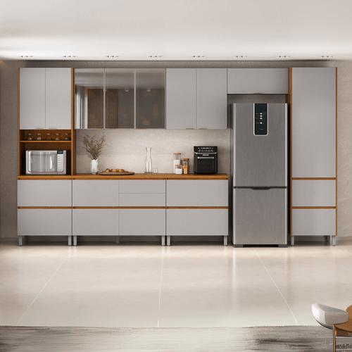 Cozinha Completa Itatiaia Lumina 410cm em Madeira MDF Cinamomo/Fendi