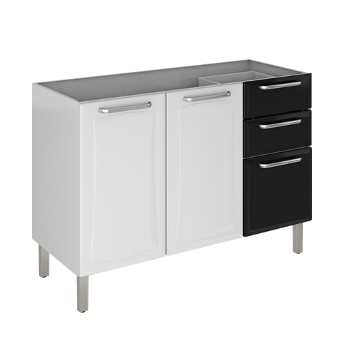 Balcão de Cozinha Itatiaia Tarsila 120cm em Aço Branco/Preto para Pia