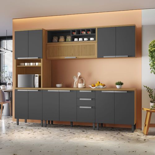 Armário de Cozinha Completa 270cm New Porto Grafite Madeira Itatiaia