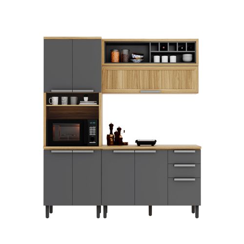 Cozinha Compacta em MDF New Porto Grafite 190cm com Espaço para forno Itatiaia