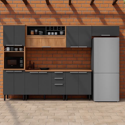 Cozinha Completa em MDF New Porto Grafite 350cm Itatiaia