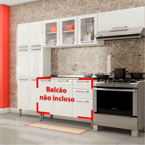 Cozinha Branca em Aço 3 Peças Tarsila com 3 Vidros