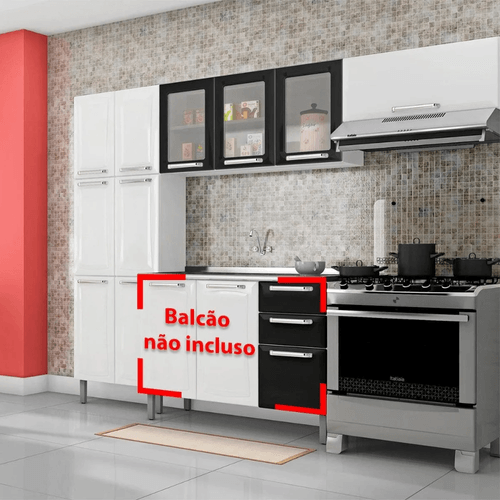 Cozinha Branca e Preta em Aço 3 Peças Tarsila com 3 Vidros