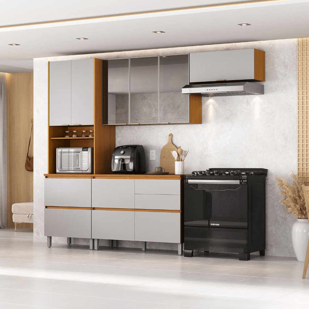 Cozinha Completa Itatiaia Lumina 270cm MDF Cinamomo Fendi