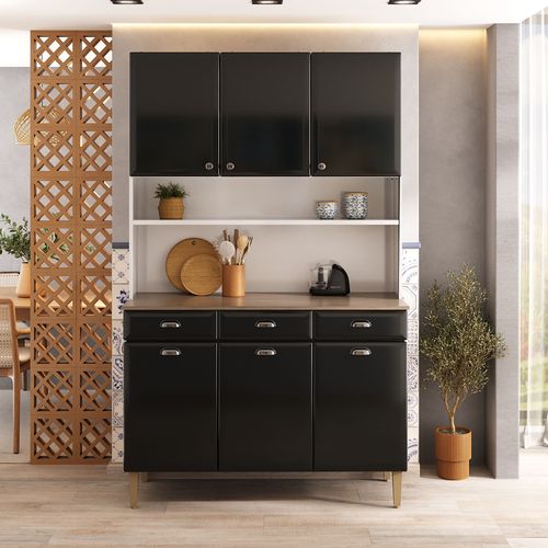 Kit de Cozinha Compacta Itatiaia Retrô 120cm em Aço Preto
