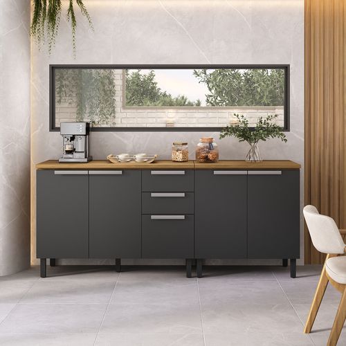 Conjunto de balcões 200cm em MDF New Porto Grafite Itatiaia