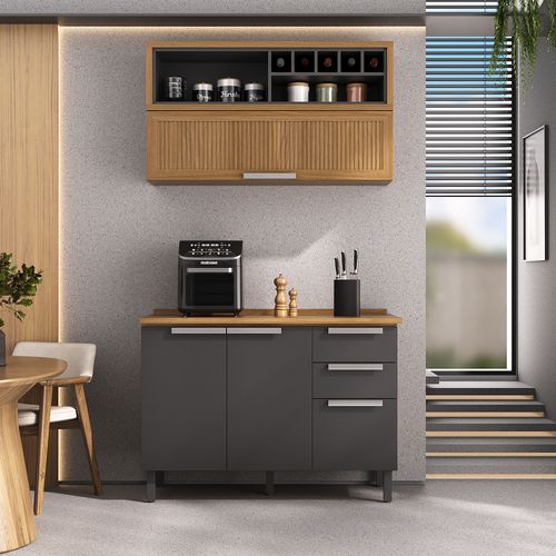 Cozinha Compacta em MDF New Porto Grafite 120cm Itatiaia