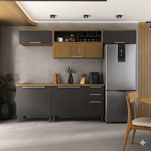 Armário de Cozinha Completa 280cm New Porto Grafite Madeira Itatiaia