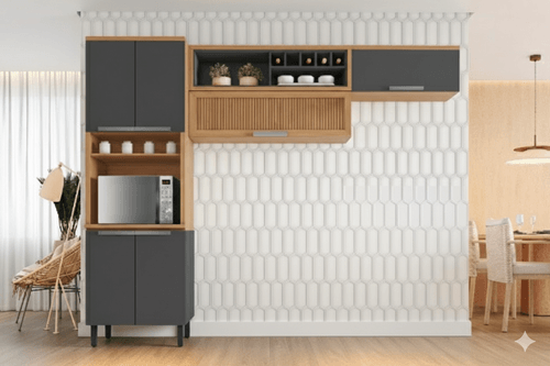 Armário de Cozinha Compacta 270cm Sem Balcão New Porto Grafite Madeira Itatiaia