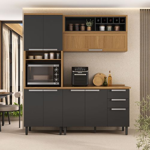 Cozinha Compacta em MDF New Porto Grafite 190cm com Espaço para forno Itatiaia