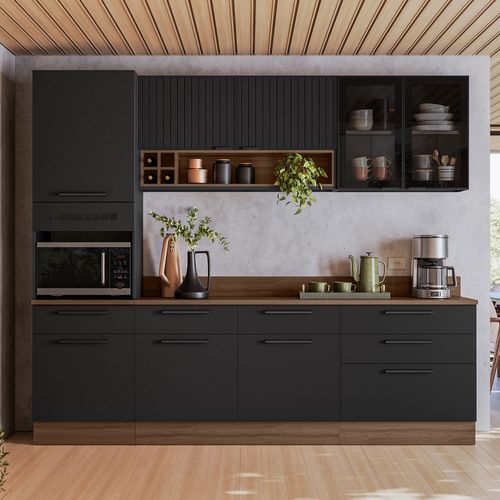 Cozinha Completa Itatiaia Exclusive 260cm em Aço Preto Matte