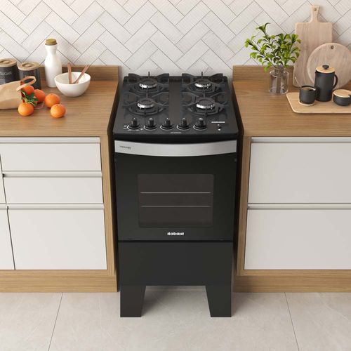 Fogão 4 Bocas Itatiaia Preto Itaglass Plus com Mesa de Vidro