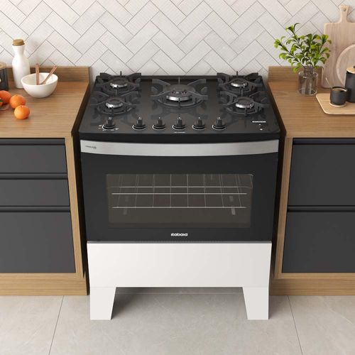 Fogão 5 Bocas Itatiaia Branco Itaglass Plus com Tripla Chama e Mesa de Vidro