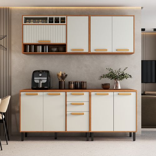 Cozinha Compacta 200cm em MDP Nápoles Off White Itatiaia