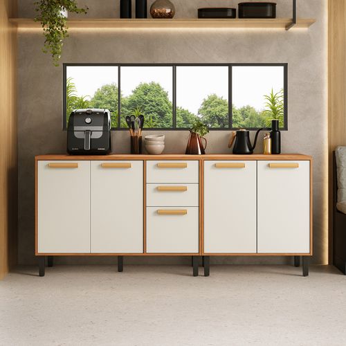 Conjunto de balcões 200cm Off White em MDP Nápoles Itatiaia