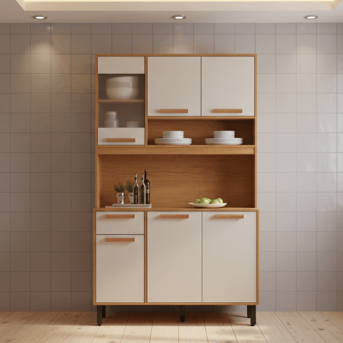 Armário de Cozinha Compacta 120 cm Nápoles Cinamomo/Off White Madeira Itatiaia