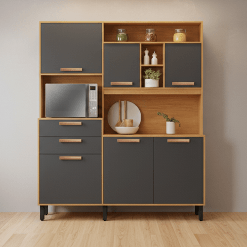 Armário de Cozinha Compacta 160 cm Nápoles Grafite Madeira Itatiaia